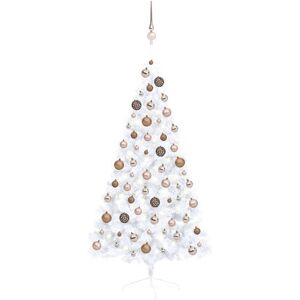 vidaXL Medio árbol de Navidad con luces y bolas blanco 150 cm