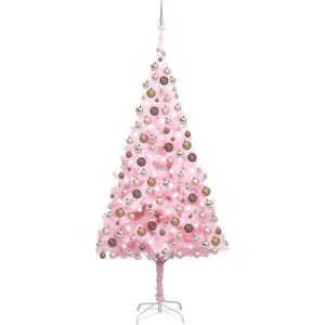 vidaXL Árbol de Navidad preiluminado con luces y bolas rosa 210 cm