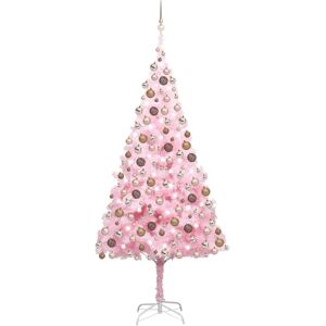 vidaXL Árbol de Navidad preiluminado con luces y bolas rosa 240 cm