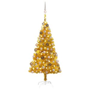 vidaXL Árbol de Navidad preiluminado con luces y bolas dorado 150 cm