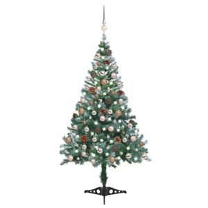 vidaXL Árbol de navidad glaseado con LEDs, bolas y piñas 150 cm