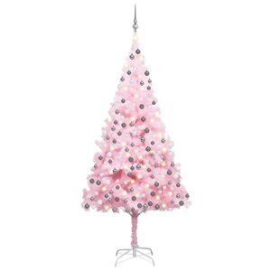 vidaXL Árbol de Navidad preiluminado con luces y bolas rosa 210 cm