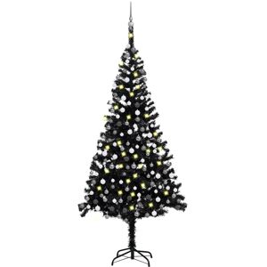 vidaXL Árbol de Navidad preiluminado con luces y bolas negro 240 cm