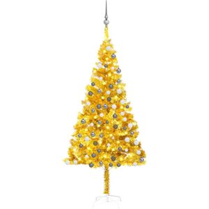 vidaXL Árbol de Navidad preiluminado con luces y bolas dorado 180 cm