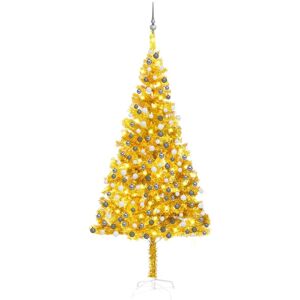 vidaXL Árbol de Navidad preiluminado con luces y bolas dorado 240 cm