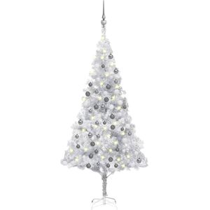 vidaXL Árbol de Navidad preiluminado con luces y bolas plateado 180 cm