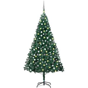 vidaXL Árbol de Navidad preiluminado con luces y bolas verde 240 cm