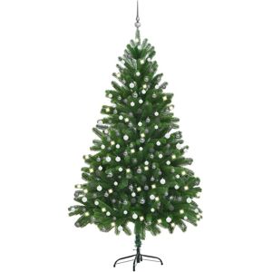 vidaXL Árbol de Navidad preiluminado con luces y bolas verde 210 cm