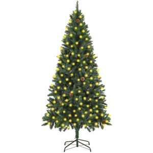 vidaXL Árbol de Navidad artificial iluminado con luces y piñas 210 cm