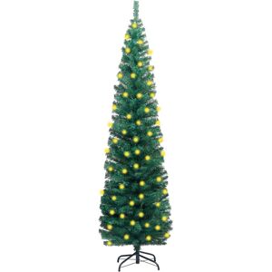 vidaXL Árbol de Navidad delgado con luces y soporte PVC verde 180 cm