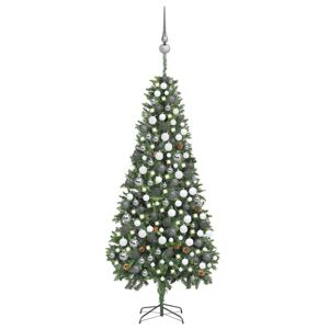 vidaXL Árbol de Navidad helado con luces, bolas y piñas 210 cm