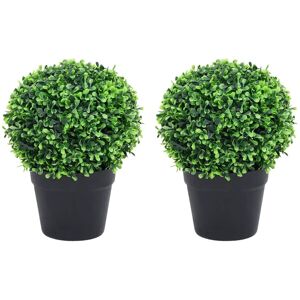 vidaXL Plantas de boj artificial 2 uds forma bola maceta verde 27 cm