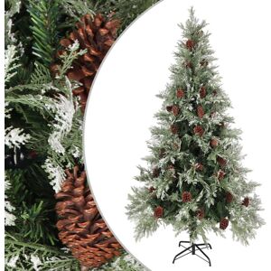 vidaXL Árbol de Navidad con piñas verde y blanco PVC y PE 225 cm