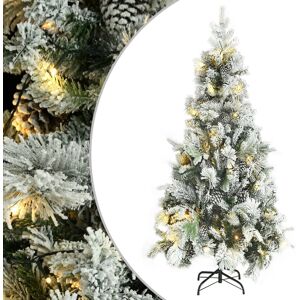 vidaXL Árbol de Navidad con nieve, luces LED y piñas PVC y PE 225 cm