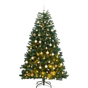 vidaXL Árbol de Navidad artificial con bisagras 300 LED y bolas 210 cm