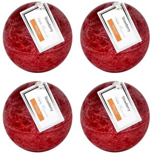 LOLAhome Set de 4 velas perfumadas bola rojas aroma fresa de parafina de Ø 7,5 cm