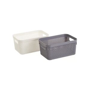 LOLAhome Set de 2 cestas organizadoras de plástico gris y blanco de 25x17x12 cm
