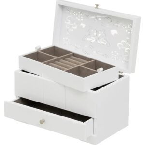 LOLAhome Joyero con bandeja extraíble y 1 cajón blanco de 26x15x16 cm