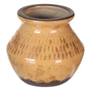 LOLAhome Jarrón vasija envejecido de cerámica marrón de Ø 13x11 cm