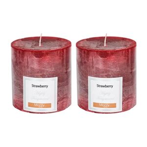 LOLAhome Set de 2 velas perfumadas cilíndrica rojas aroma fresa de parafina de Ø 8,7x9 cm