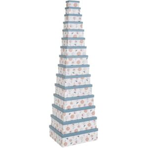 LOLAhome Set de 15 cajas de cartón forradas con papel de flores azul