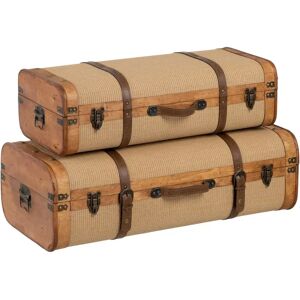 LOLAhome Set de 2 maletas de viaje de madera de álamo natural con correas