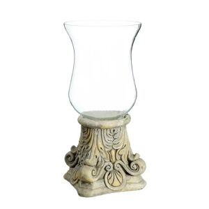 LOLAhome Portavelas pedestal beige de cristal y cemento de Ø 19x42 cm