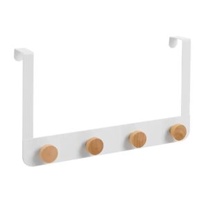 LOLAhome Percha de puerta con 4 colgadores blanca de metal y madera de 35x8x20 cm