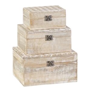 LOLAhome Set de 3 cajas de madera de mango talladas blancas