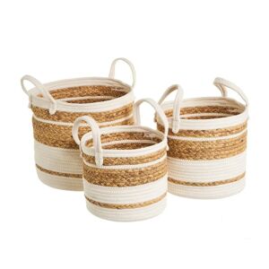 LOLAhome Set de 3 cestas trenzadas de algodón y fibra natural blancas y naturales redondas