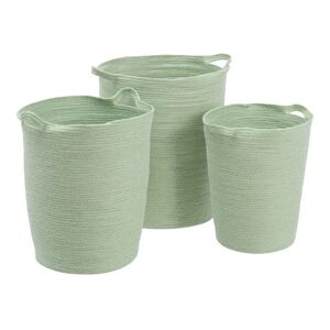 LOLAhome Set de 3 cestos de fibra de papel verdes acordonadas con asas