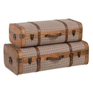 LOLAhome Set de 2 maletas de viaje de madera de álamo de cuadros marrones