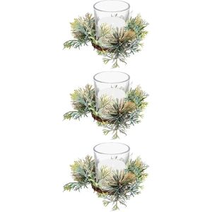 LOLAhome Set de 3 velas de Navidad adorno pino blancas de parafina con vaso de cristal