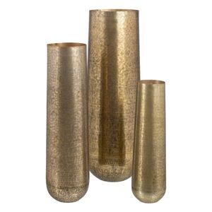 LOLAhome Set de 3 jarrones altos grabados de aluminio color oro viejo