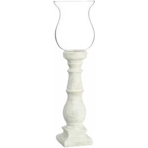 LOLAhome Portavelas de columna blanco de cristal y cemento de Ø 20x71 cm