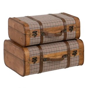 LOLAhome Set de 2 maletas de viaje de madera de álamo de cuadros marrones