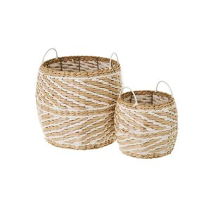 LOLAhome 2 cestas con asas de fibra natural blancas trenzadas