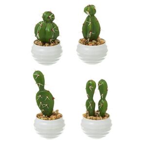 LOLAhome Set de 4 plantas artificiales Cactus de plástico blanco de Ø 7x14 cm