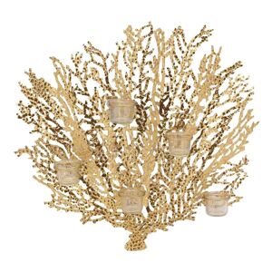 LOLAhome Portavelas coral para 5 velas de metal dorado de 58x8x55 cm