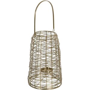 LOLAhome Farol portavelas trenzado dorado de acero inoxidable de 24x26x38 cm