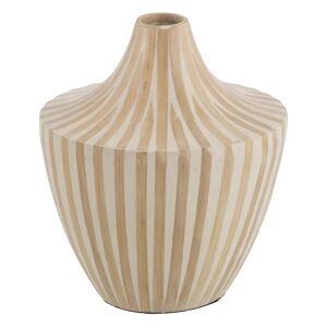 LOLAhome Jarrón redondo vasija blanco y natural de bambú de Ø 27x31 cm