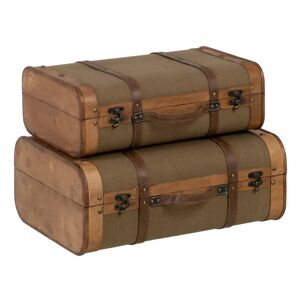 LOLAhome Set de 2 maletas de viaje de madera de álamo con correas verdes