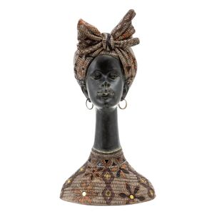 LOLAhome Figura de africana turbante de resina marrón de 27x23x52 cm