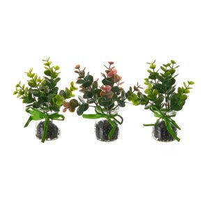 LOLAhome Set de 3 plantas artificiales con maceta de tarro transparente de cristal de Ø 12x17 cm