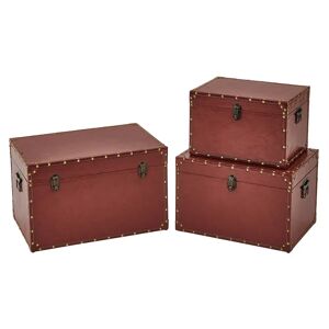 LOLAhome Set de 3 baúles tapizados de madera y polipiel terracota