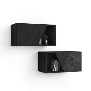 Mobili Fiver Par de armarios suspendidos Emma 70 con puerta hacia arriba, color madera negra
