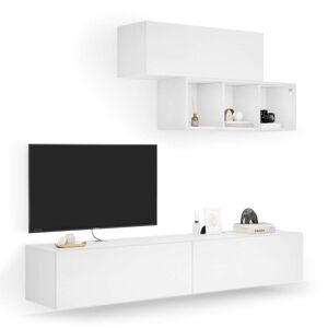 Mobili Fiver Composición de pared Easy para salón 3, color fresno blanco, 208x44x185 cm