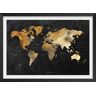 Hexoa Poster della mappa del mondo dorato con marco negro 90x60cm