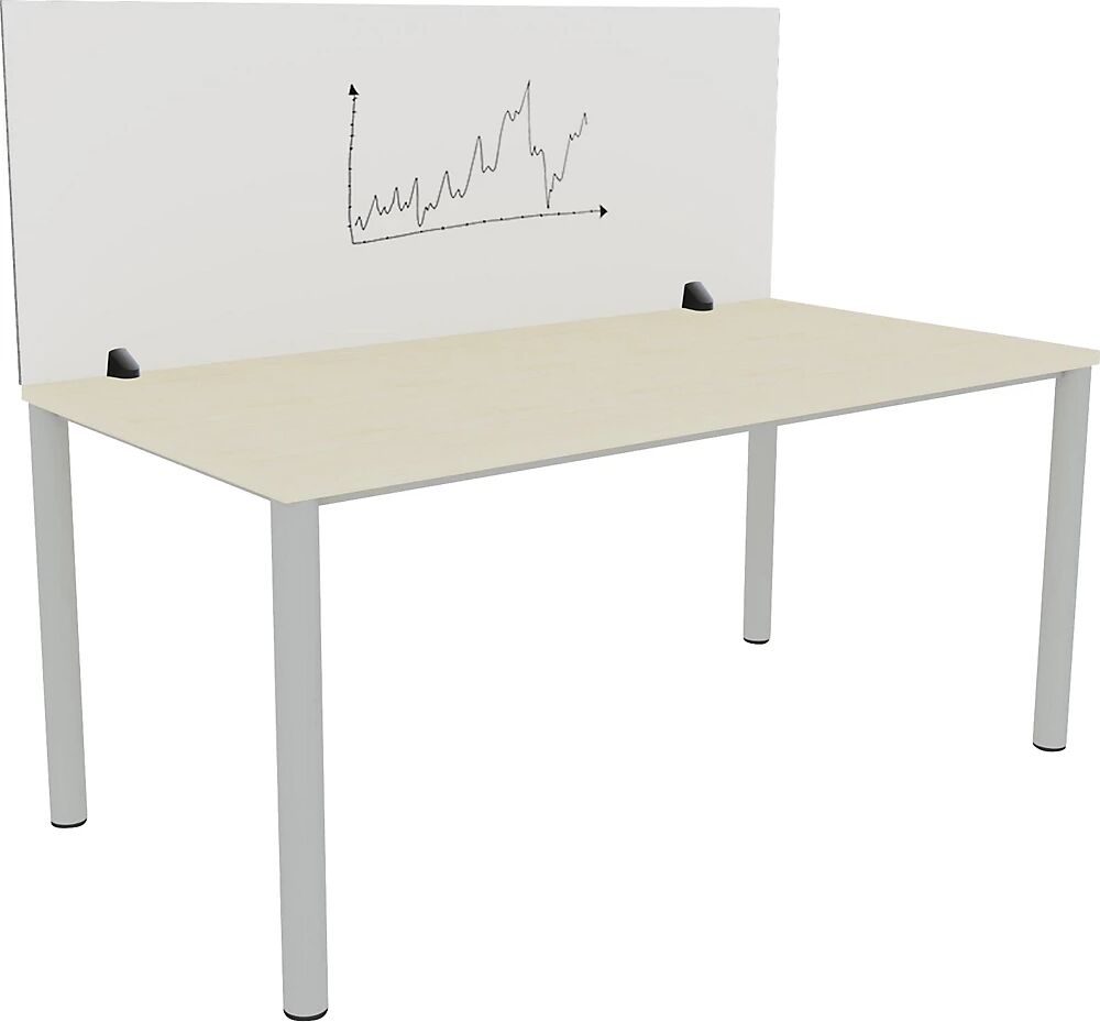 kaiserkraft Pared separadora sobre la mesa para puesto de trabajo individual, superficie esmaltada y de fieltro de PET, blanco / gris, anchura 1600 mm