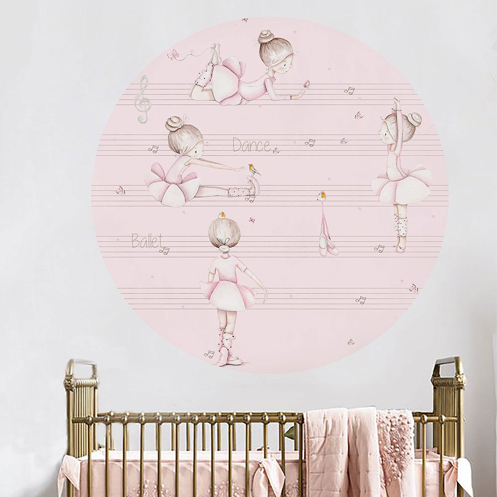 imda Vinilo infantil "Bailarinas Dance pentagrama rosa" (Vinilos: Diámetro de 100cm)